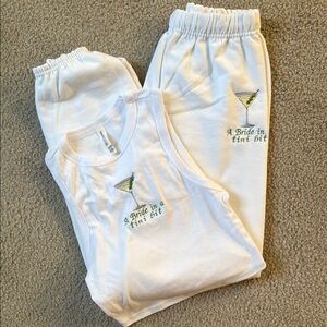 White 'A Bride in a Tini Bit' Embroidered Tank and Jogger Set